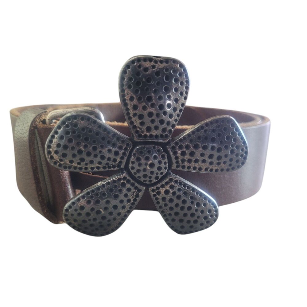 Silpada Brown Belt with Silver Flower Buckle
